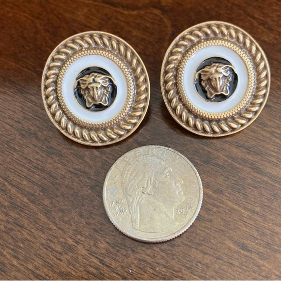 Vintage Versace Earrings 925 Sterling Silver 14K Yellow Gold Plated. - Picture 5 of 7